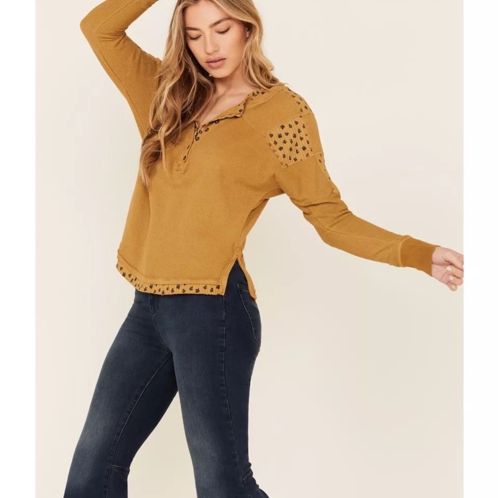FREE PEOPLE Heart to Heart Henley Shirt Floral